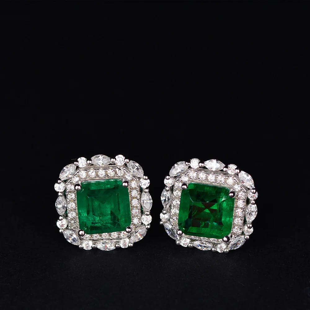  YANYI Luxury 925 Sterling Silver Emerald Zircon Earrings Micro-inset Diamond-studded Jewelry