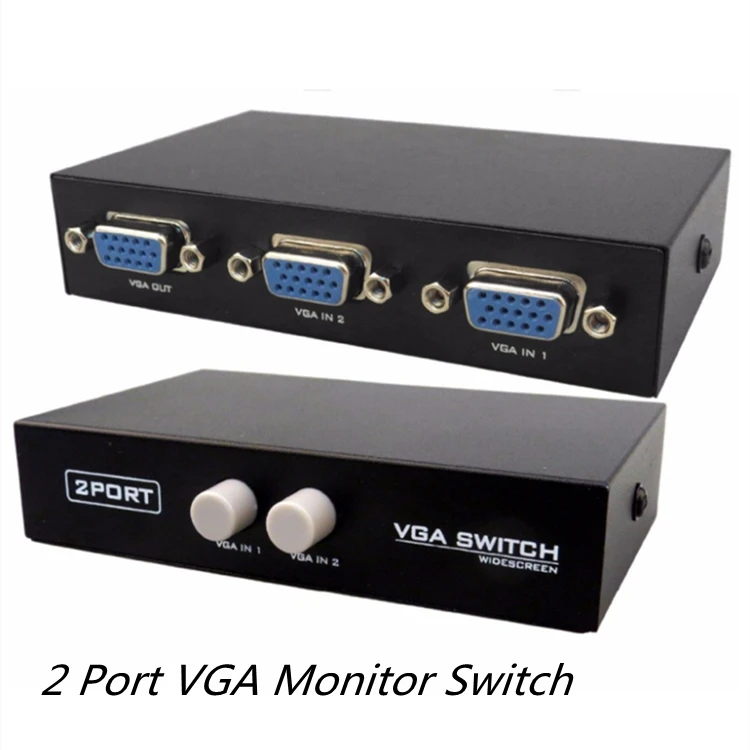 KUYiA 2 in 1 Out 2 Port VGA Selector Box VGA Manual Sharing Selector Switch Box Switcher Splitter for LCD PC Monitor