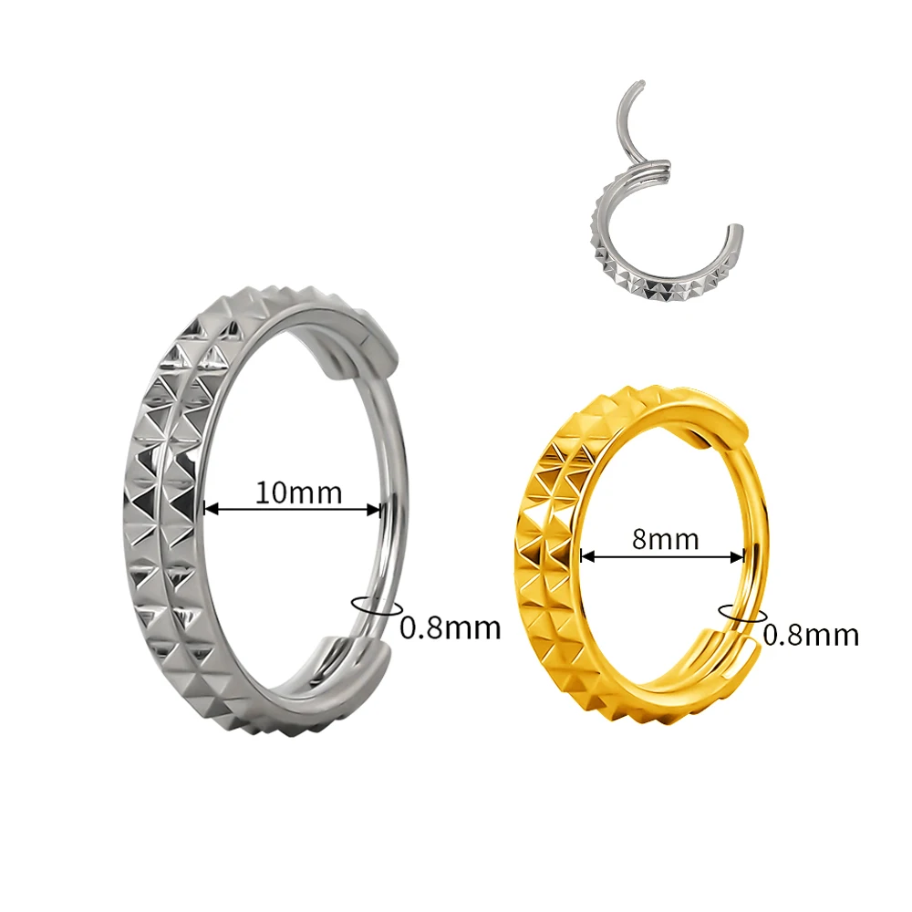 Fashion Hinged Segment Rings ASTM F136 Titanium 16G Double Line Pyramid Cut Studs Segment Ring With 20G Pin Nose Rings Jewelry
