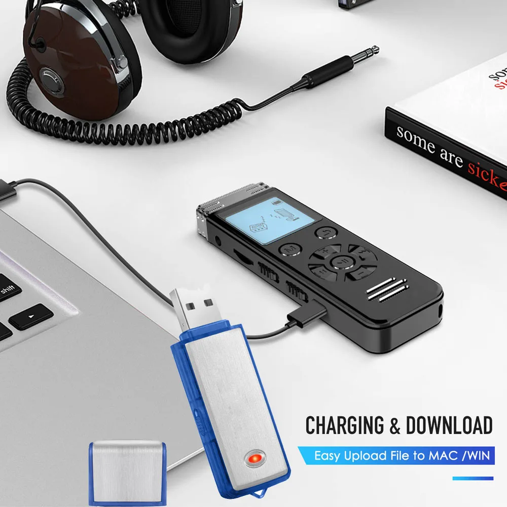 Hot Sale Products 2023 Custom Digital USB Sound Device 4GB 8GB Push Button Voice Recorder Blue Black