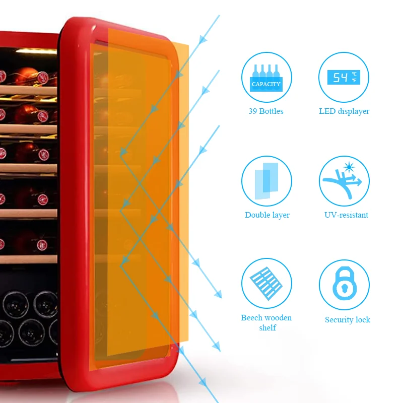 39 Bottles Red/White Compressor Fan Cooling Retro Wine Cooler