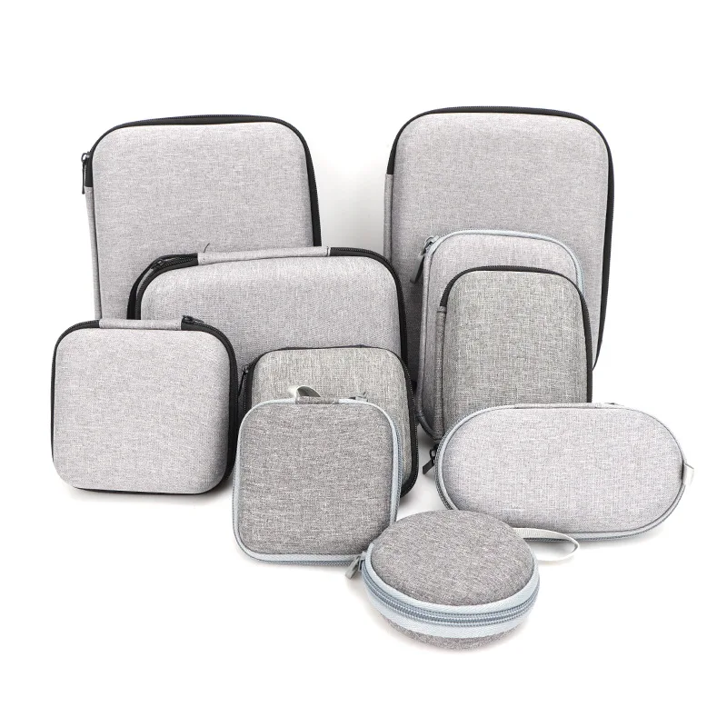 PU Leather EVA Carry Case for Bluetooth Headset Hard Disk & Charger with U-Shaped Pillow Zipper Closure