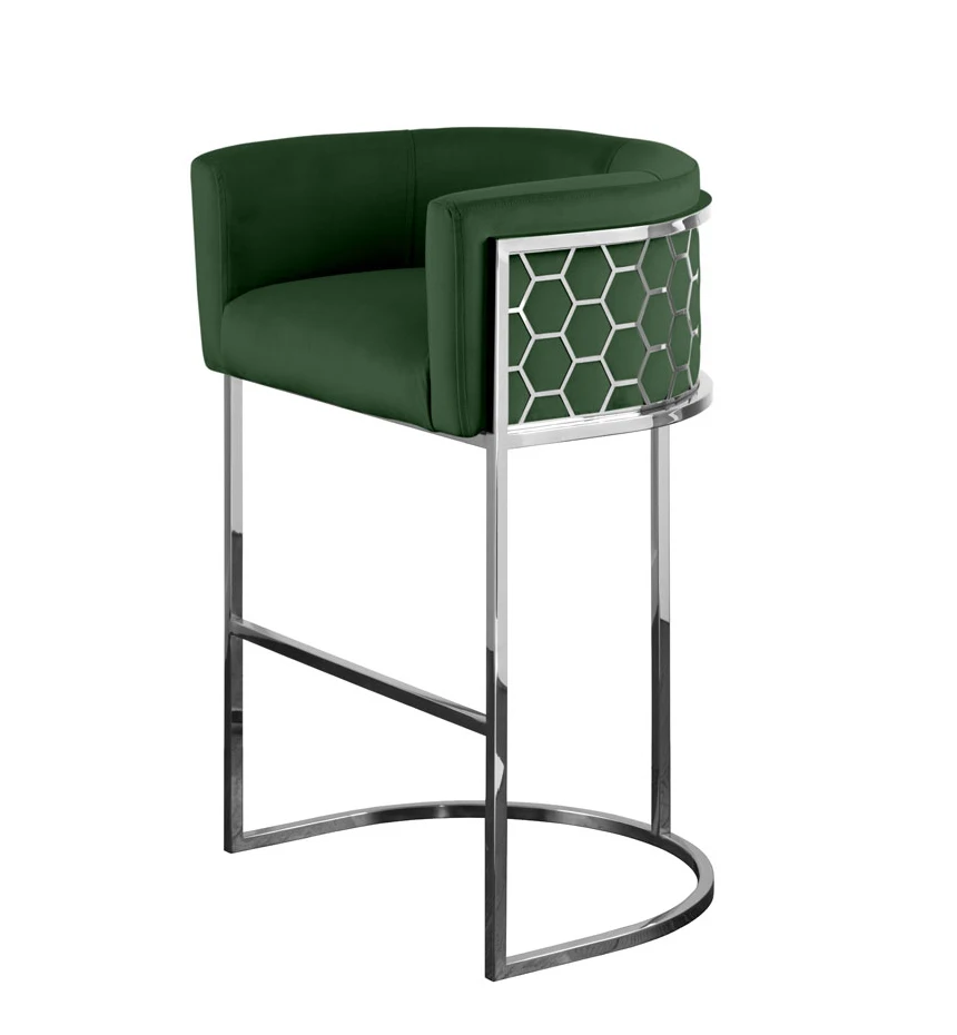  Modern style velvet bar high chair back silver Nordic iron furniture kitchen hotel luxury