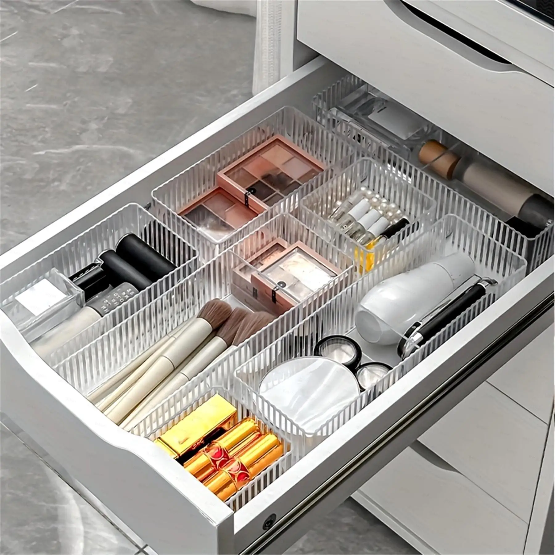 TEMU Xiyin Drawer Type Built-in Storage Box Cosmetic Desktop PET Transparent Light Luxury
