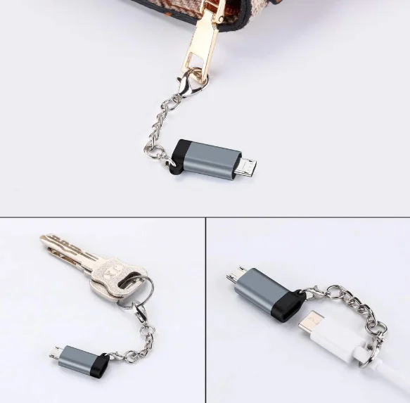 
OEM Customize Key Chain Metal Type C USB3.1 to V8 Micro USB Adaptor USB C Converter 