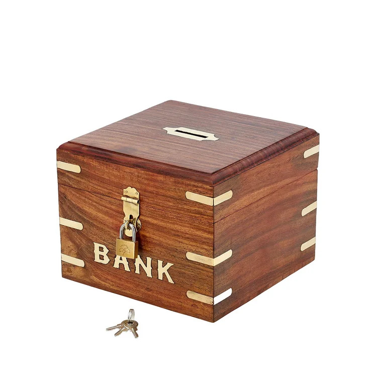 Hot Sale Fashion piggy bank safe wood piggy banks money saving box solid wood square wood money saving box