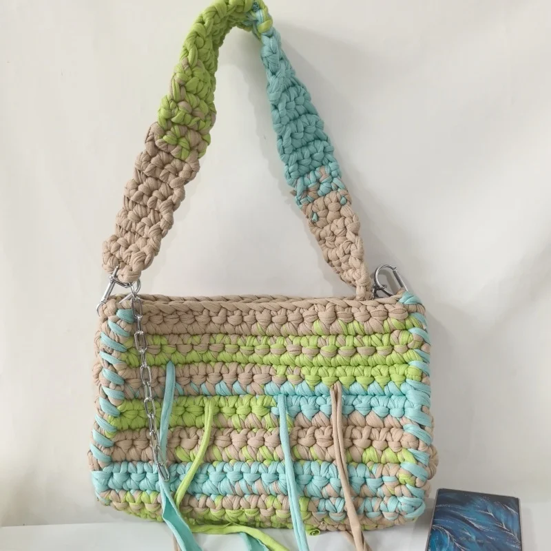 Новинка лидер продаж женская сумка на плечо ручной работы с кисточками многоцветная вязаная из пряжи повседневный клатч