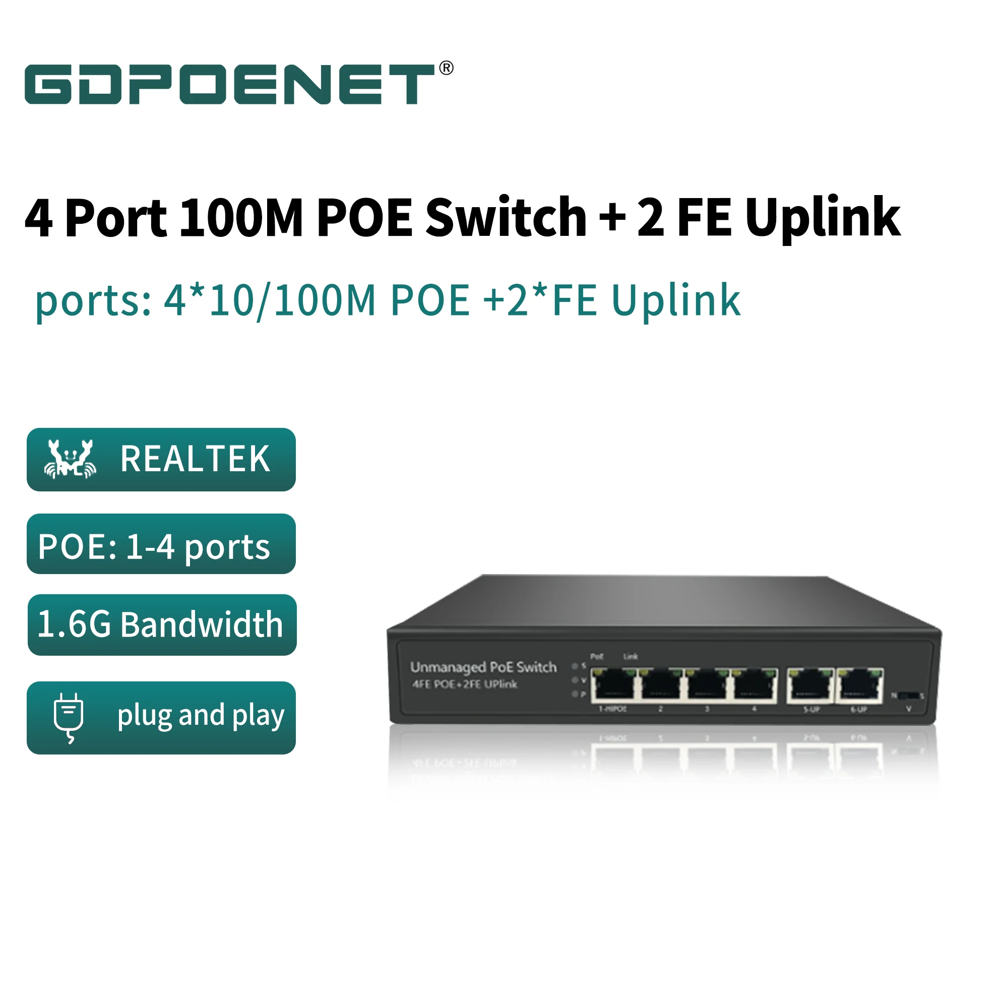 OEM 4 8 16 порт неуправляемый Быстрый Ethernet PoE коммутатор Поддержка 10/100 м сети 802.3af/at встроенный DC48V источник
