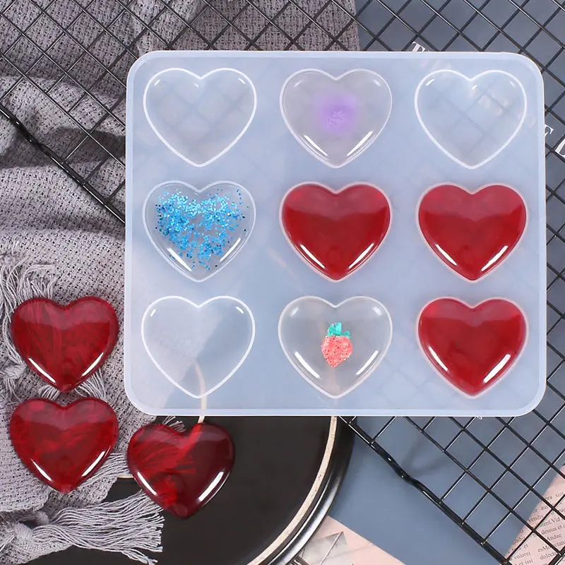 Custom 9 cavity Heart Shape Silicone Epoxy Resin Mold  for Keychain Jewelry Pendants