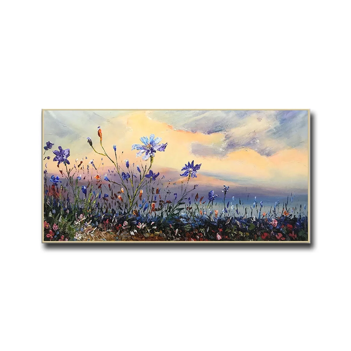 Flower Oil Painting art On Canvas Abstract Purple Orchid Flower Painting Floral Wall Art decor Mountain Sunset Glow Painting