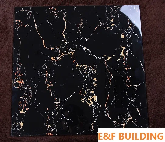 Marble Floor Tiles Black Gold Tile Polished Glazed Marble Porcelain Tiles Square Mall Modern Hot Sale 60x60 80x80 Glossy Black