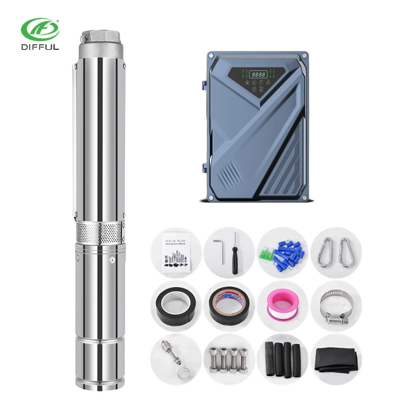 2HP  Difful factory Ac and DC  hybrid solar pumps for irrigation deep well pump
