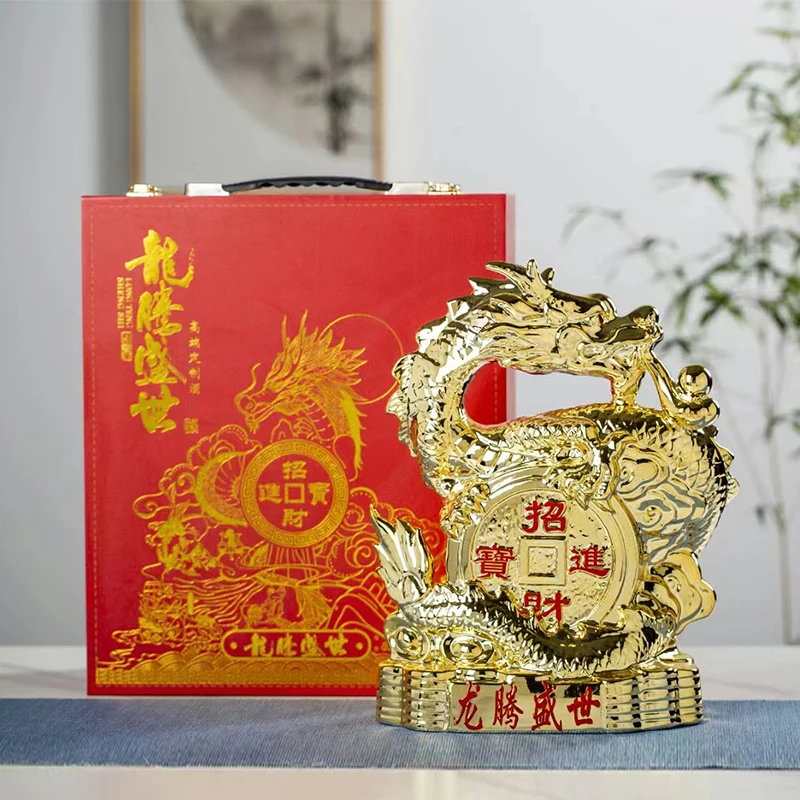 Wine Bottle 2.5L Liquor Bottle Dragon Shaped Porcelain Wine Altar Gold-plating Ceramic Wine Bottle