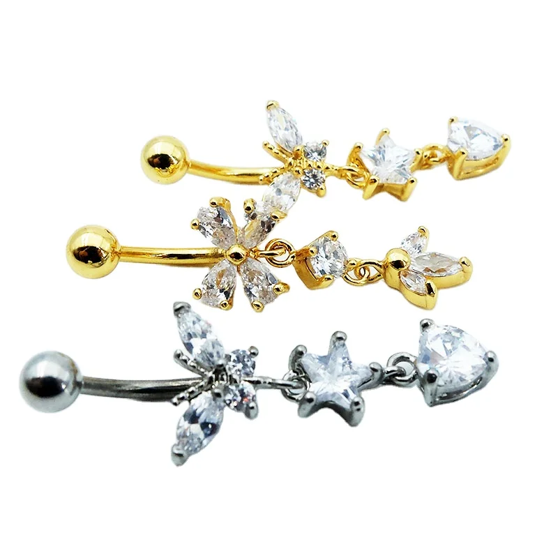 Copper Alloy Casting Butterfly Cubic Zirconia Brass Belly Button Rings