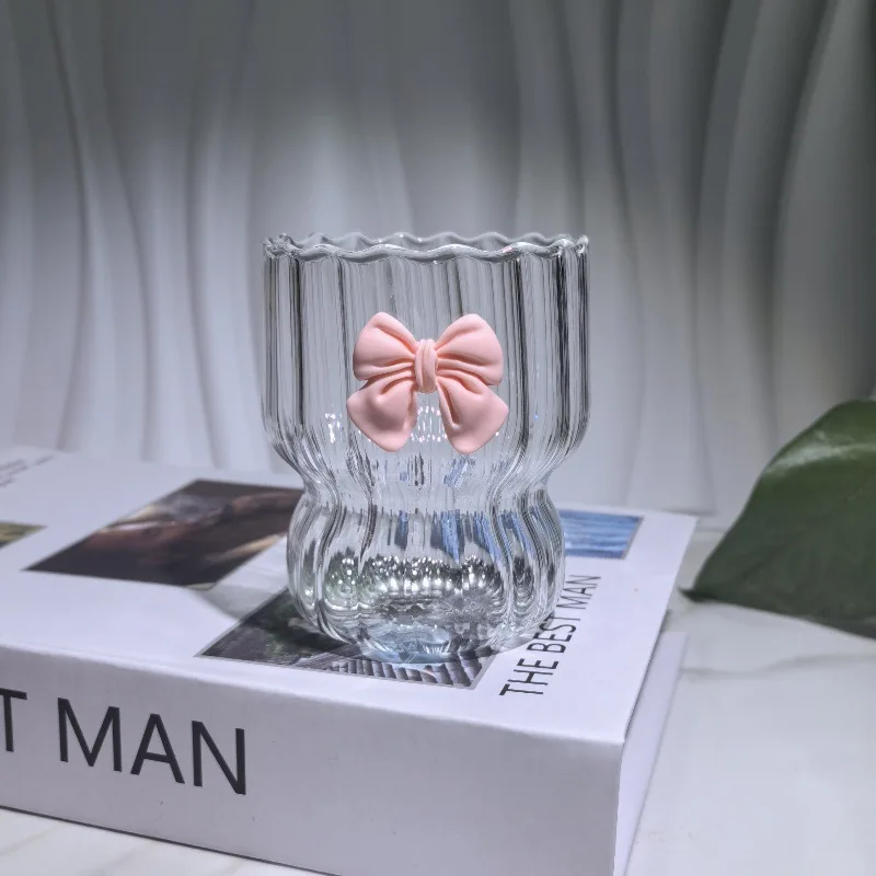 Wholesale customization direct sales can customize INS cute bow shaped glass cups unique fairy juice cup