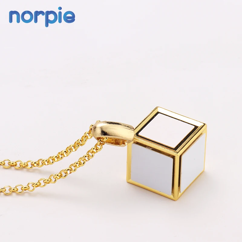 New Arrival DIY 3D Cube Photo Frame Necklace Sublimation Dice Cube Necklace with 6 Inserts
