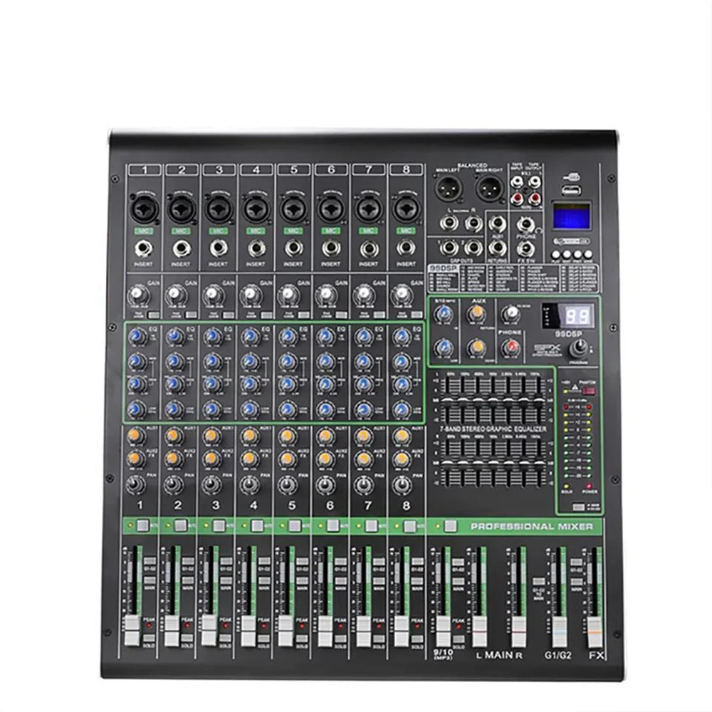 TEBO MRV8FX Factory professional 8-channel 48V audio mixer DJ control mixer audio interface for stage