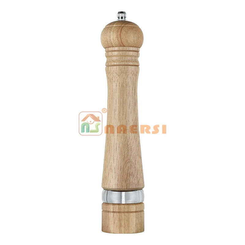 Premium 6 8 10inch oak Wood Manual Spice grinder Salt Pepper Mills sets with Acrylic visible window for home kitchen