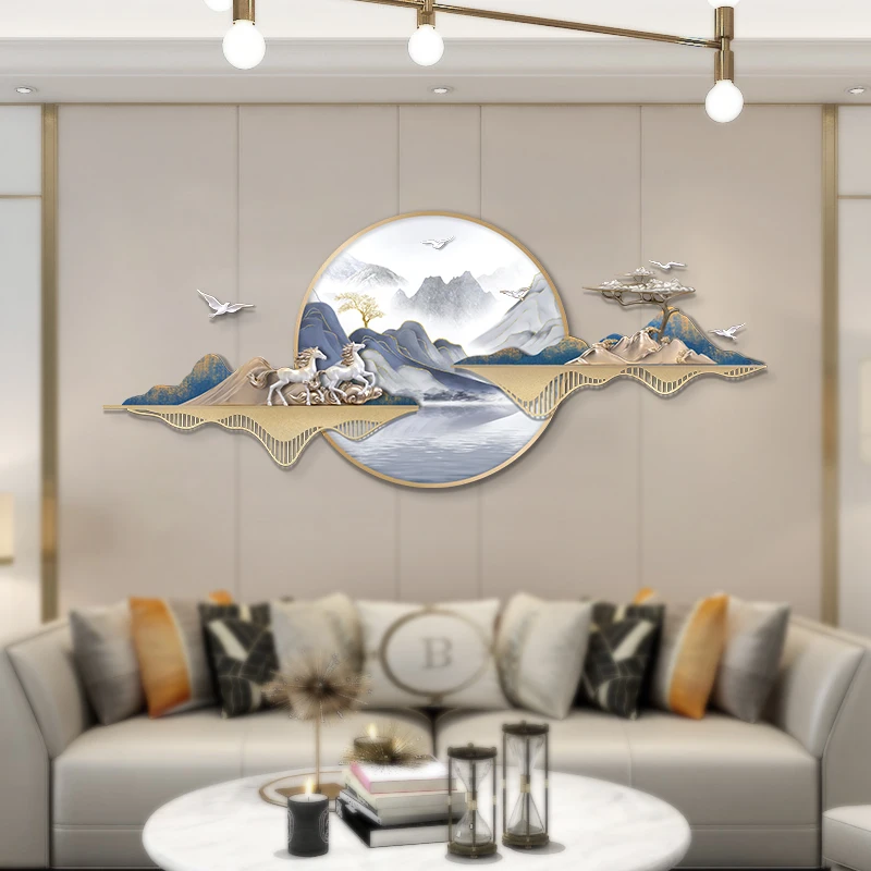Iron Metal Decoration Items Gloden Metal Horse 3D Wall Art Hangings for Living Room Wall Decoration Home