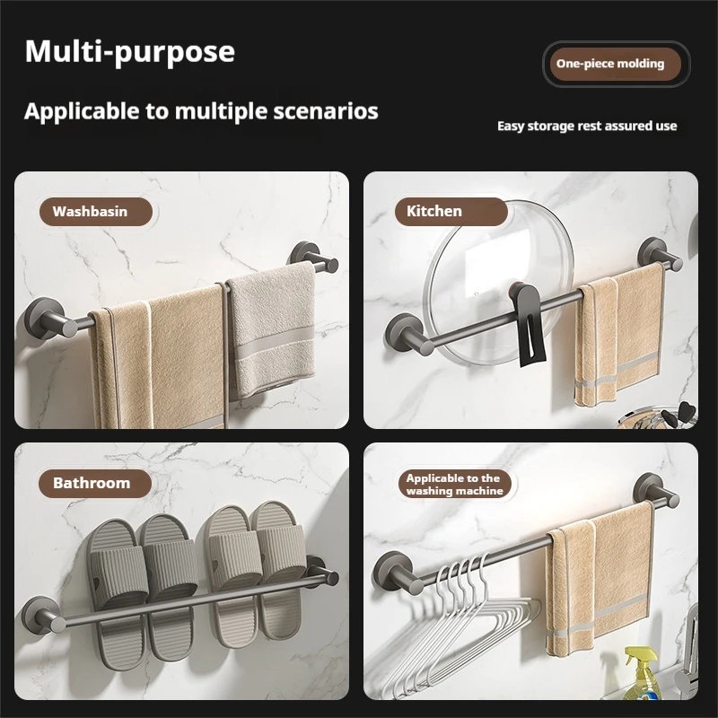 Modern Non-Perforated SUS 304 Brushed Stainless Steel Towel Bar Rod Wall Mounted Bath & Kitchen Accessories Towel Rack for Hotel