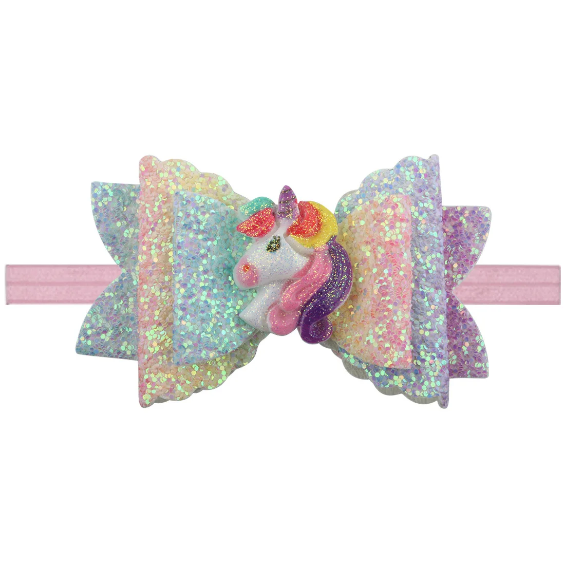Cute Hair Accessories Shallot Powder Sequin Bow Hair Band Princess Elastic Unicorn Headband