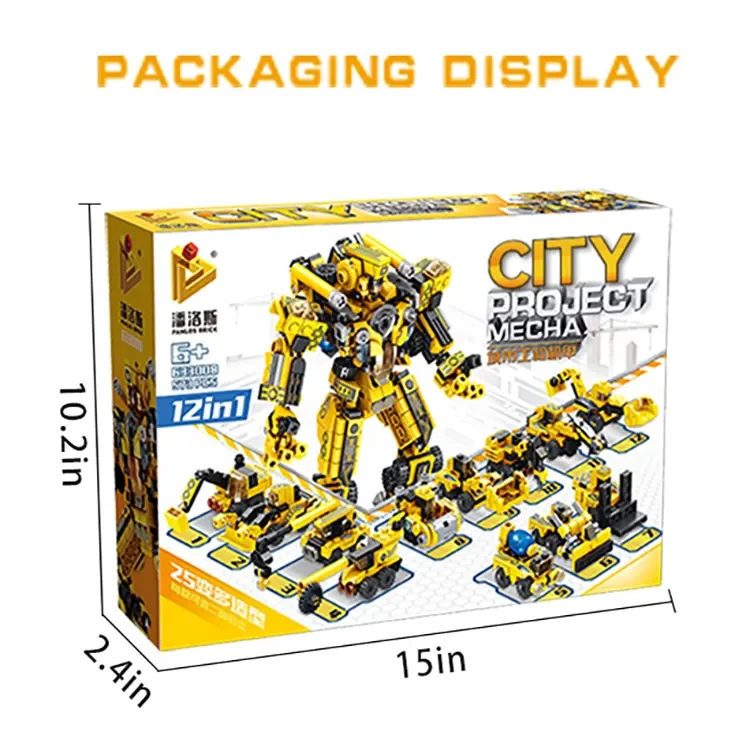 12-in-1 Panlos City Engineering Truck Fire Protection Vehicle Series Deformation Robot STEM Construction Building Blocks Toy