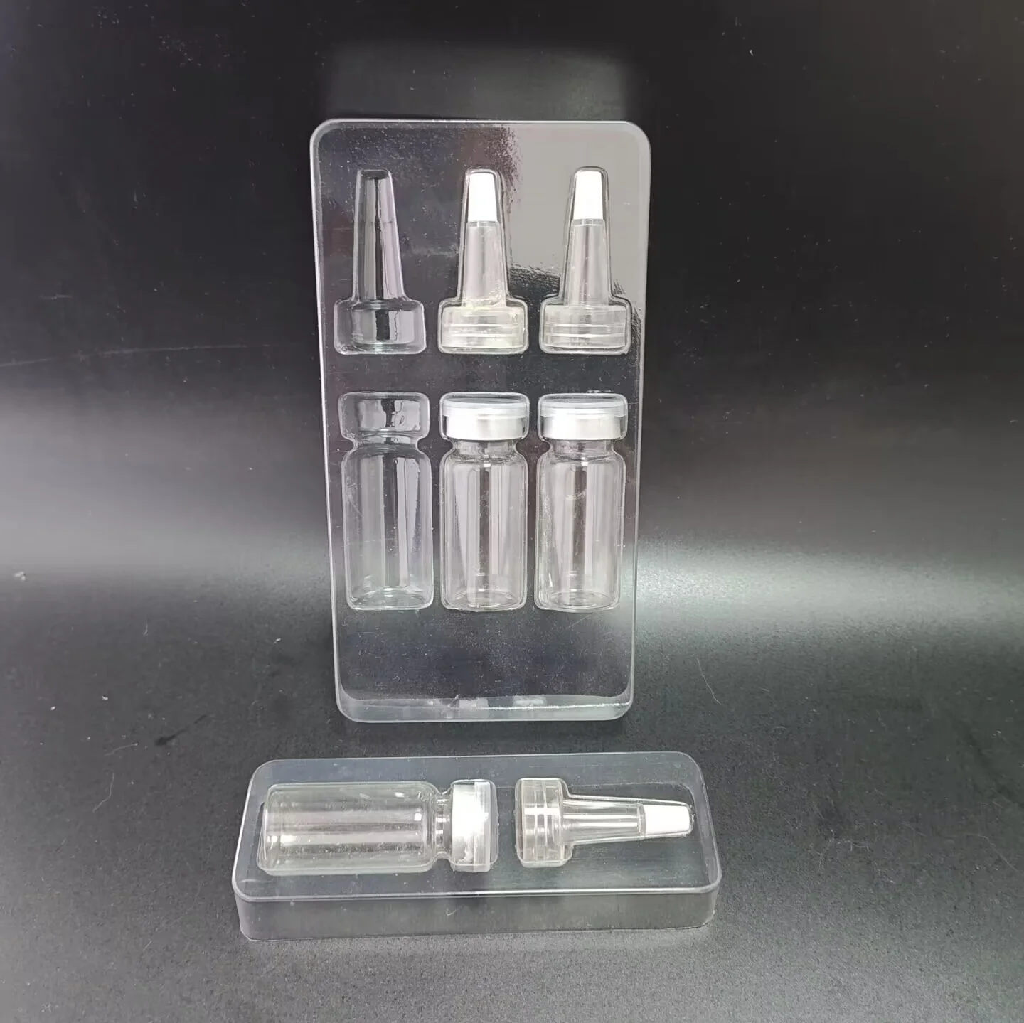 Waterproof clear PET plastic vial tray for vials 10ml free sample custom tray for vials