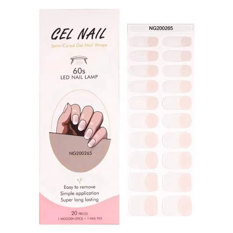 Pink semi cured Gel Nail Stickers with uv Light 20 Gel Nail Wraps
