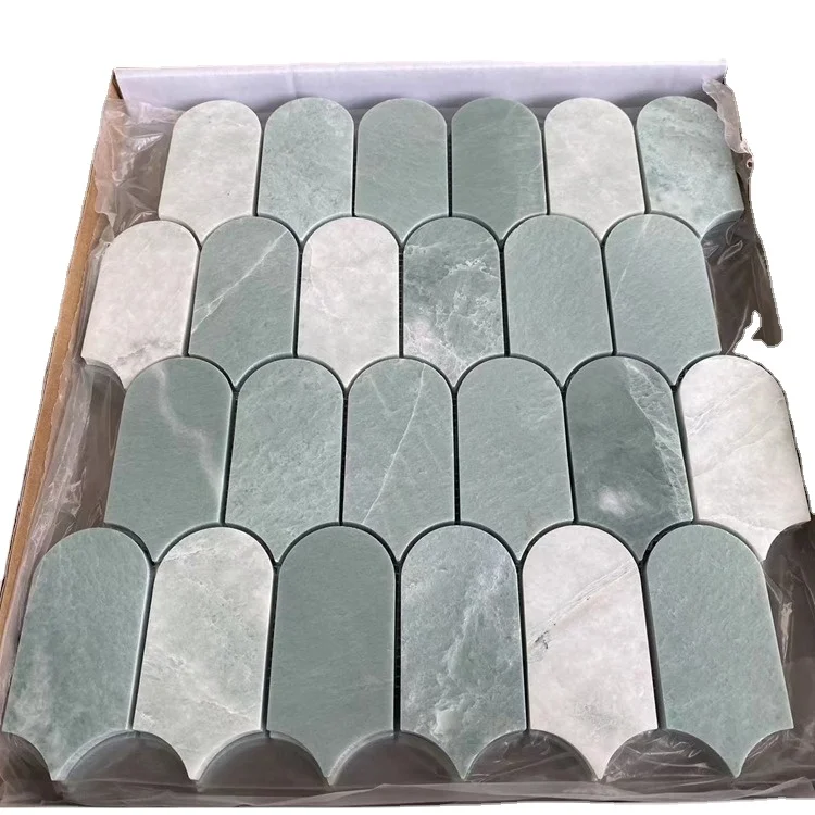 Polished China Caribbean Ming Green Verdi Cristallo Marble Paddle Pop Mosaic Tile For Wall And Floors