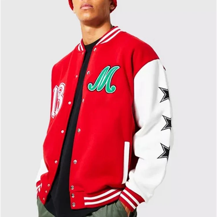 Professional Wholesale Custom French Terry Chenille Embroidery Patches Jackets Men Big Sizes Red Baseball Jackets
