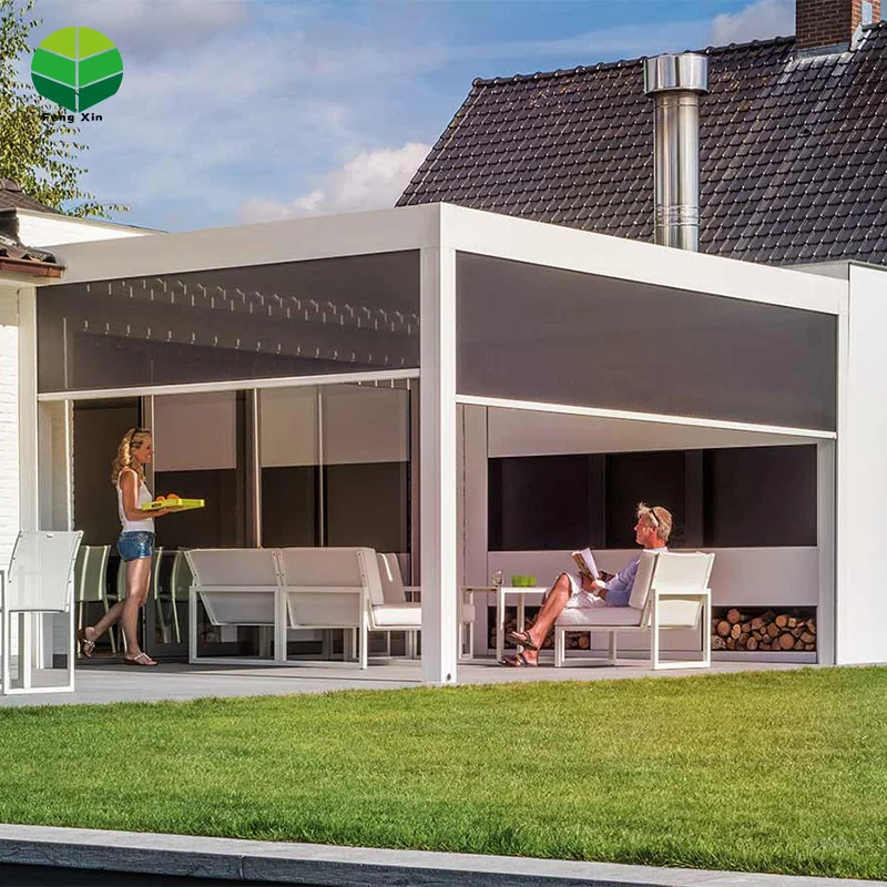 Motorized Opening Louvre Roof System Canopy Aluminum Sun Shade Roof Waterproof Pergola Driveway Gate Car Tent Garage Green House