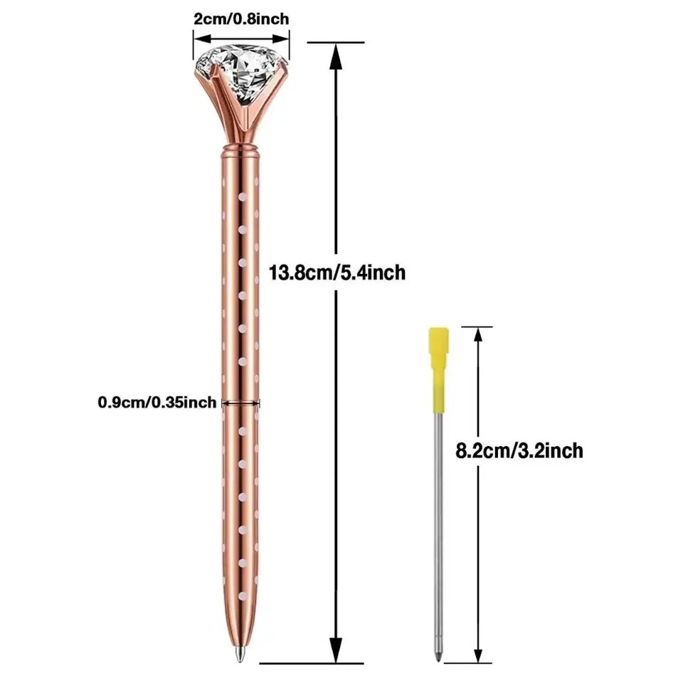 Ballpoint Brand Pens Crystal Big Diamond Beadable Metal Luxury Promotional Customized Gold Feather Novelty Pens Black Pens 18g