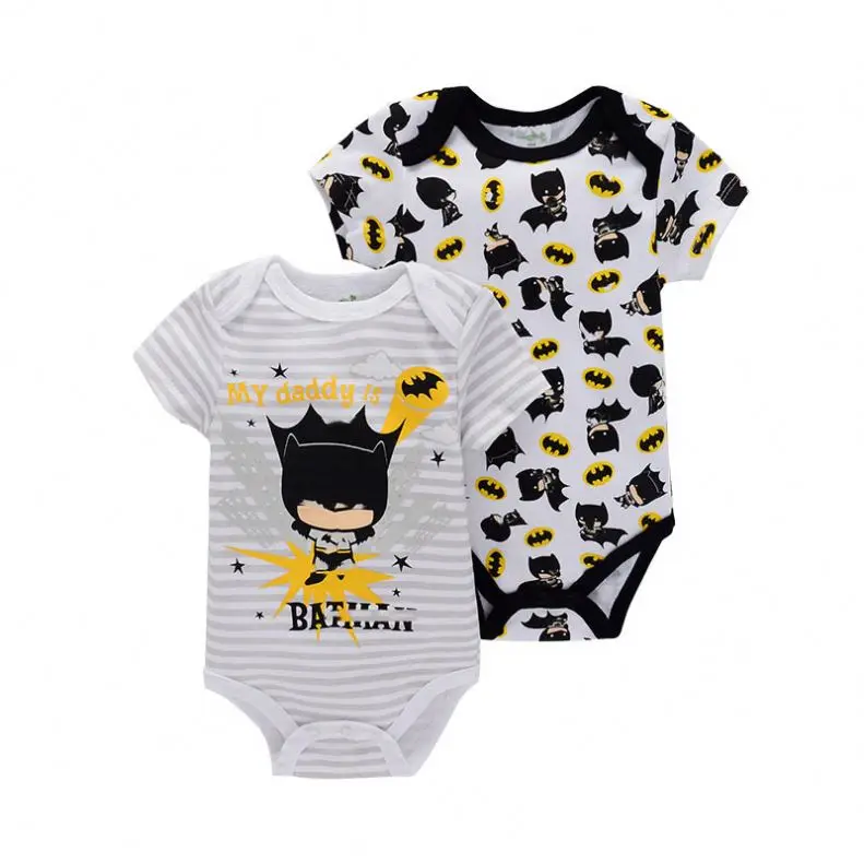 New Arrival Short Sleeve Unisex Snap Button Closed Two Pieces Package Hero Pattern Printed Romper Baby