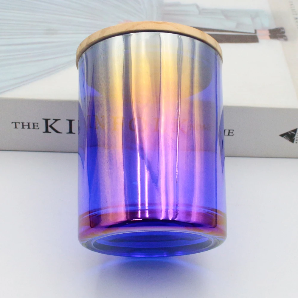 LANGXU iridescent rainbow purple orange blue pink colors ion holographic novelty luxury scent soy containers candle vessels jars