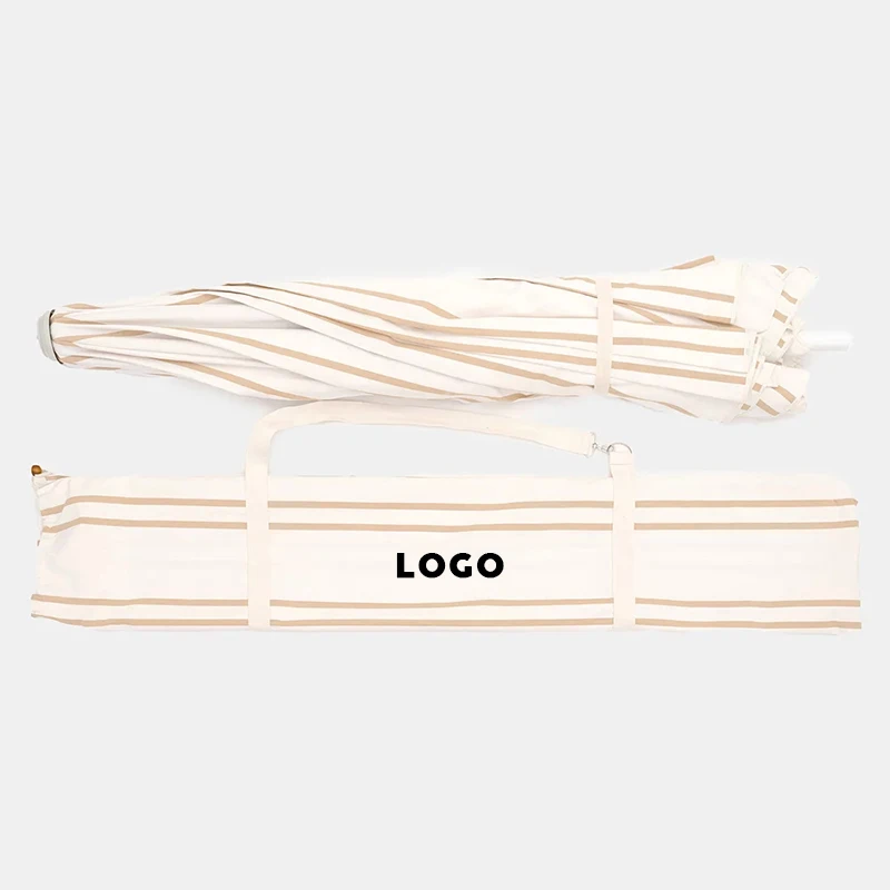 Large span and low profile UV 50+ polyester canvas canopy wood poles outdoor beach umbrella parasols with aluminium connector