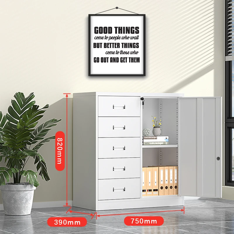 Multifunction 2 Door 6 Drawer File Storage Cabinet Steel Movable Lockable Office Filing Cabinet