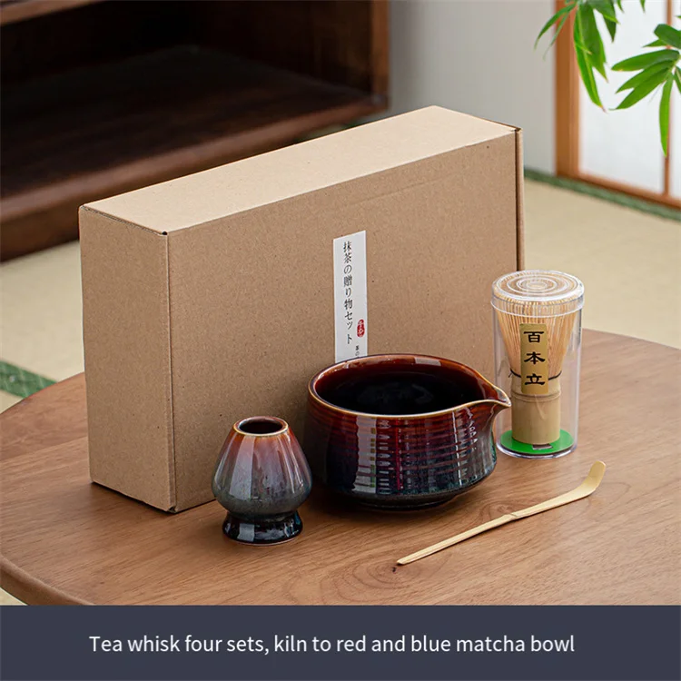 Harmony Japanese Matcha Set  Bowl with Spout  Whisk and Holder Bamboo Scoop 4 Pcs Gradient Green Matcha Kit