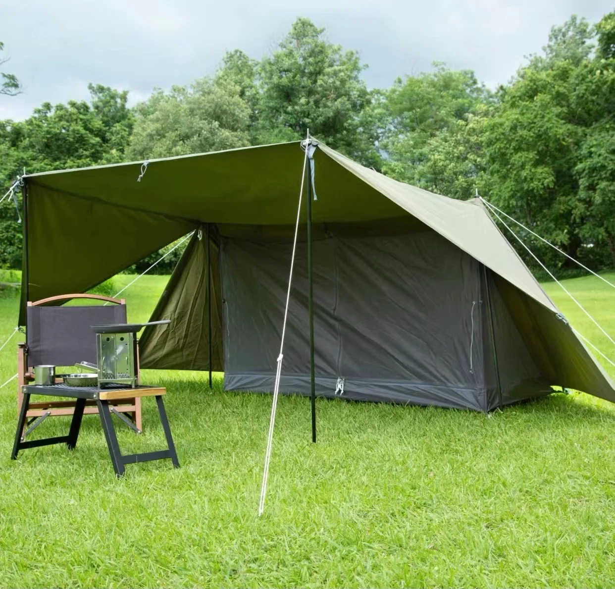 OEM Custom Extended Style Tent Waterproof Sunproof Camping Family Straight Shape Large Space Outdoor Tents