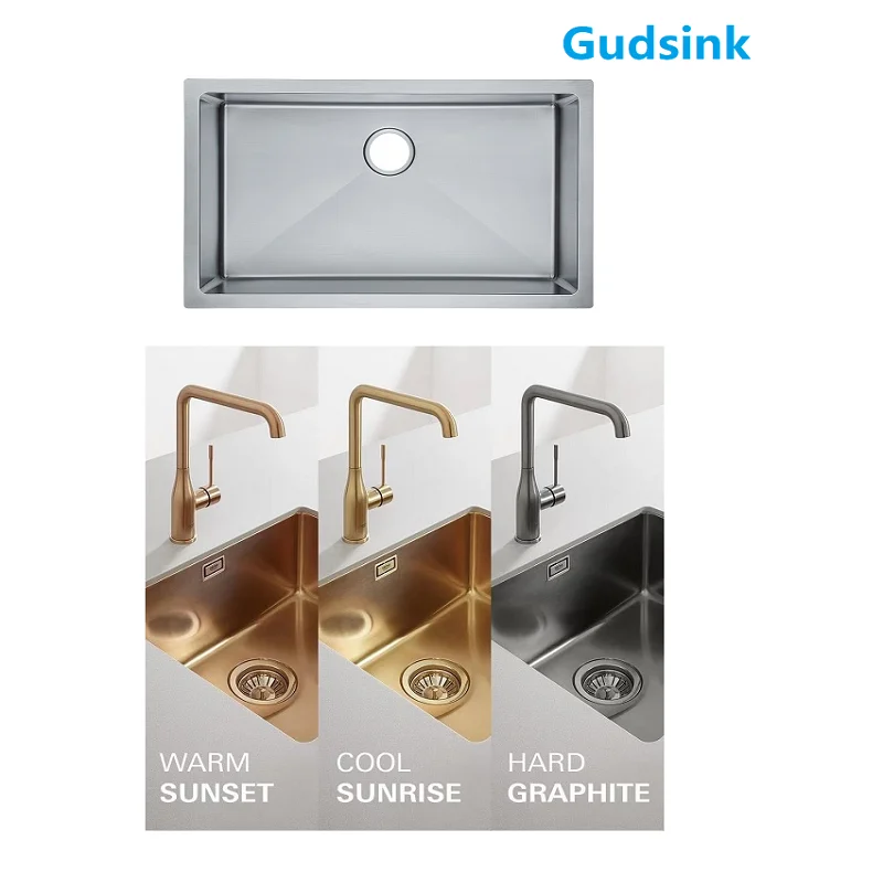 Кухонная раковина ручной работы из нержавеющей стали Gudsink 7843 gold nano double