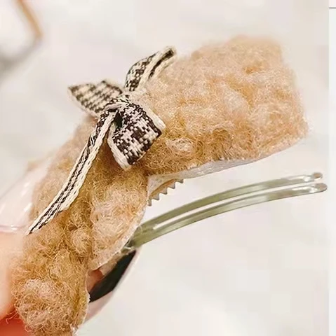 Korean plush bear hairpin Lovely simple side clip girl hairpin hair clip set kids hair accessories