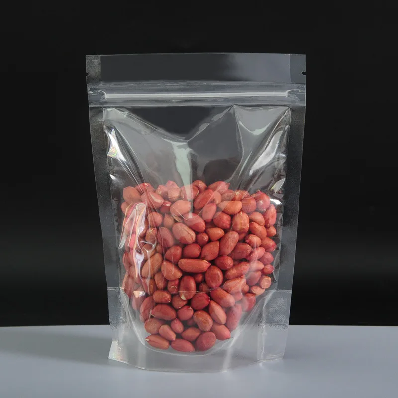 Flat Bottom Pouch Food Nuts Powder Storage Pouches Clear Transparent Plastic PLA Material Zipper Packaging Bags