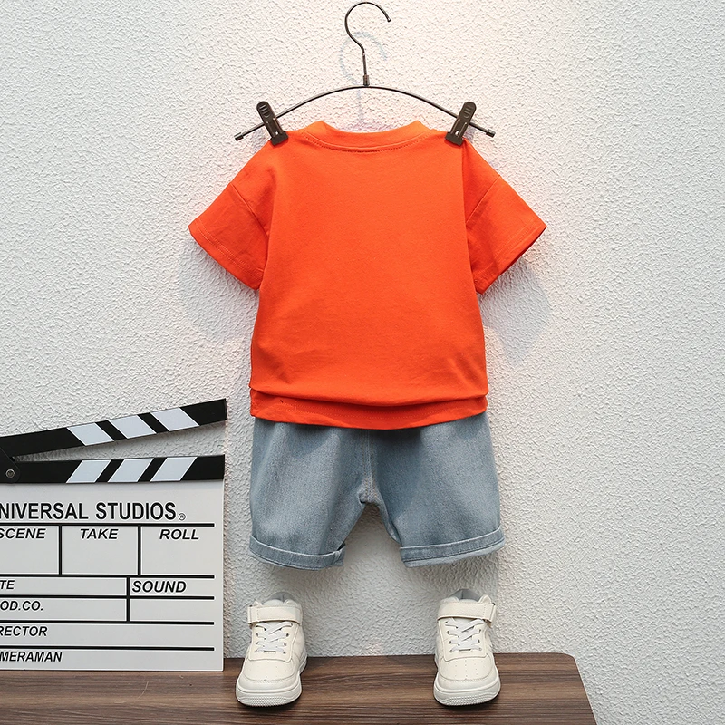 2024 Summer Handsome Baby Boys Boutique Clothing Wholesale Astronaut Short Sleeve T Shirt Jeans 2Pcs Kids Tracksuits Sets