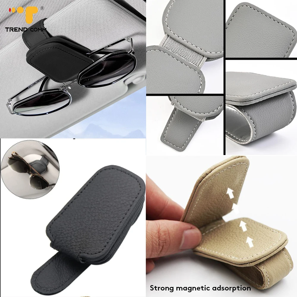 Multifunctional Car Leather Sunglass Clip Holder with Magnetic Feature Eyewear Accessories for Cars