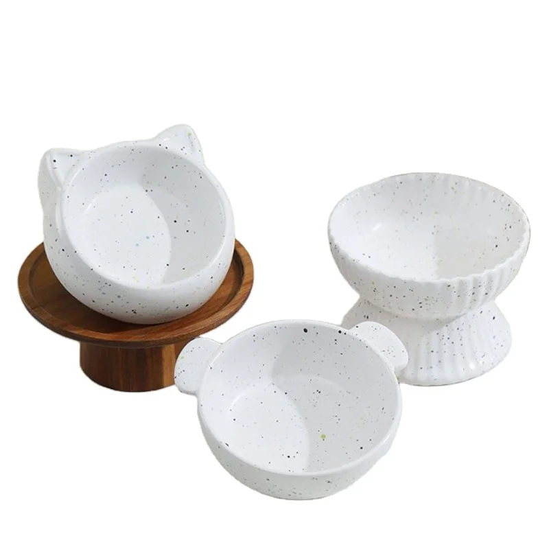 Manufacturer New Design Colorful Ceramic Bamboo Shelf Double Pet Bowl Dog Bowl With Stand