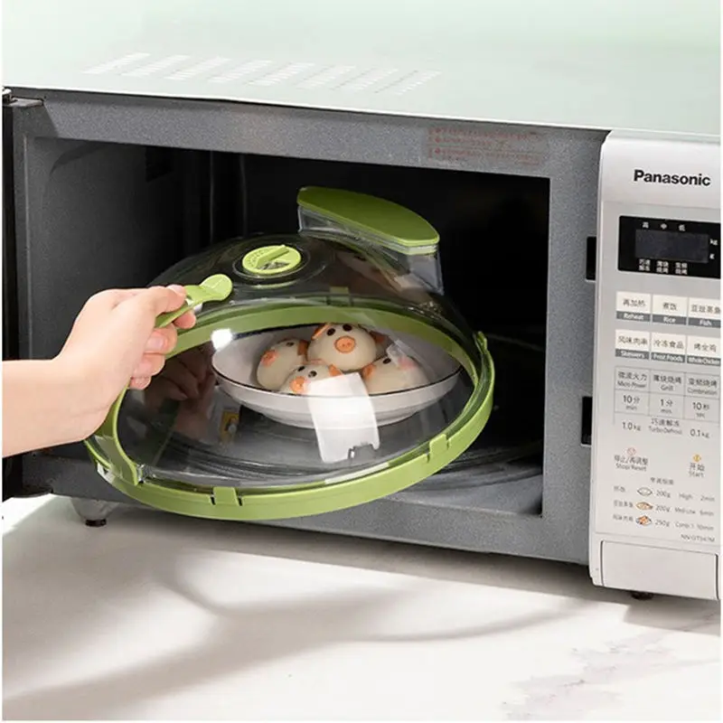 10 Inch Plate Covers Kitchen Gadgets and Accessories Clear Splatter Microwave Cover for Food with Water Steamer and Handle