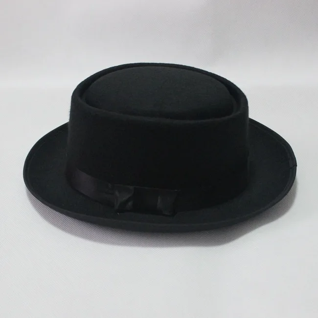 Factory Cheap Printing Logo Black Ribbon Wool Felt pork pie hat