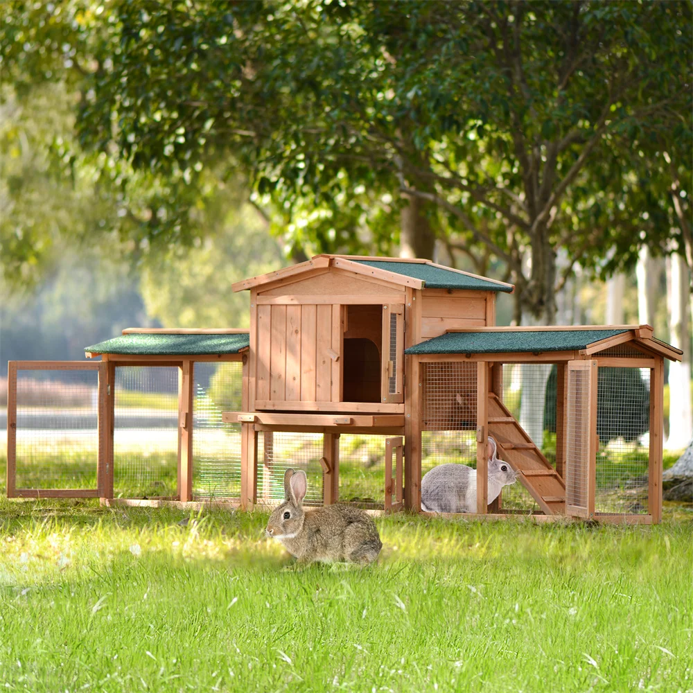 Natural Wood Rabbit Hutch Wood House Pet Cage Chicken Coop for Small Animals