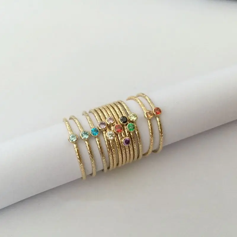 GP Wholesale Fashion 14k Gold Filled 2mm Jewelry Zircon Stacking Ring for Women Gift Party