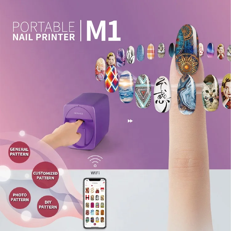 O2nails manufacturer guangzhou taiji electronics portable nail printer M1 for printing nail patterns