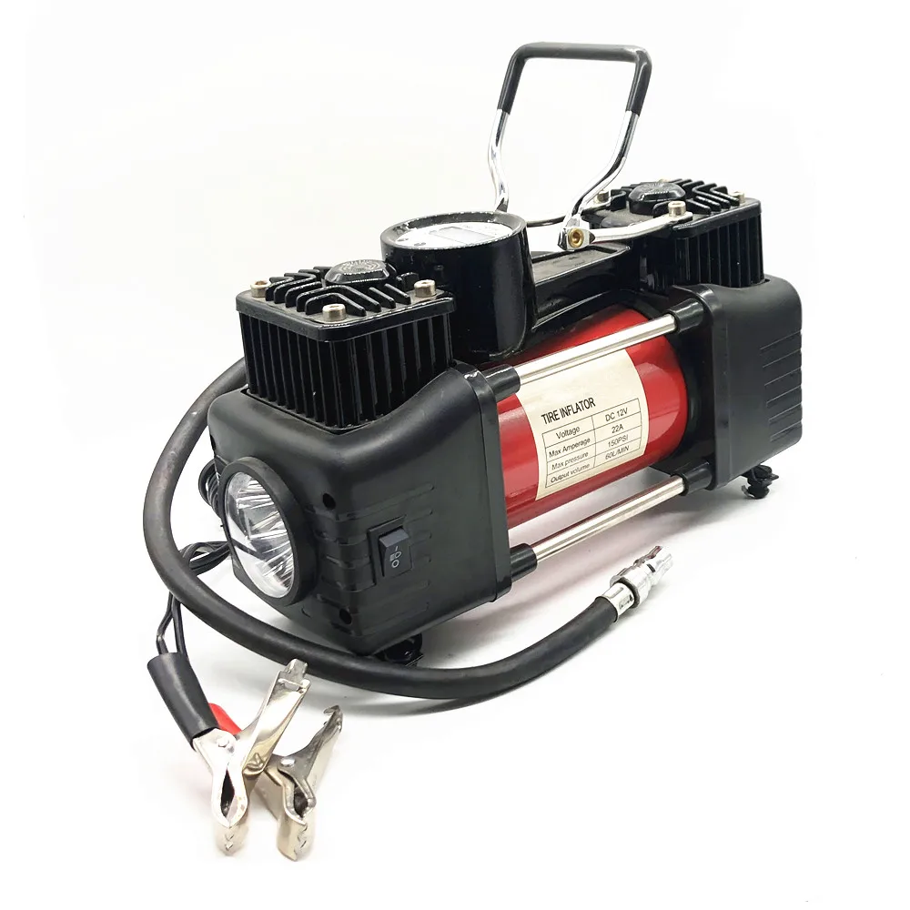 Portable electric dc 12 volt double cylinder heavy duty tire inflator pump for car suv bike